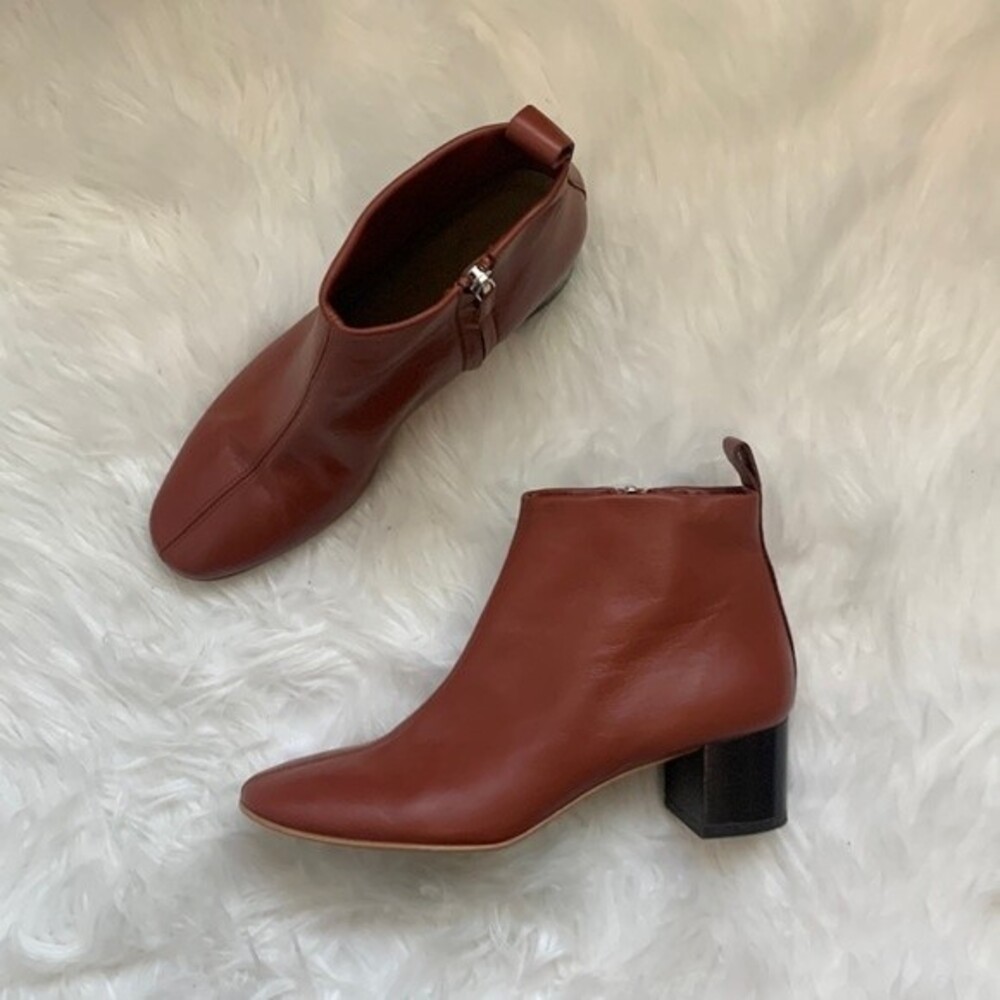 Everlane The Day Boot Italian Leather Ankle Block Heel Booties Brick Color Sz 7